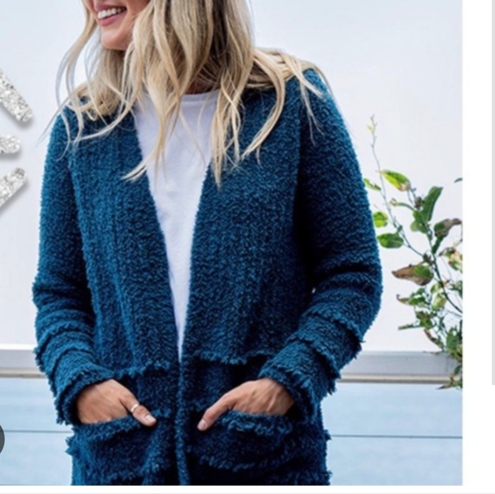 Barefoot dreams coztchic boardwalk teal cardigan